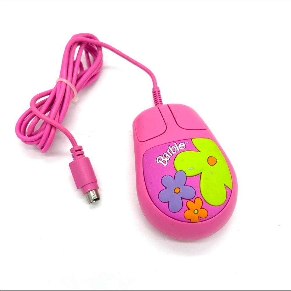 BARBIE DOLL 1999 Computer Mouse Vintage PS/2 Connector Track Ball Groovy Floral